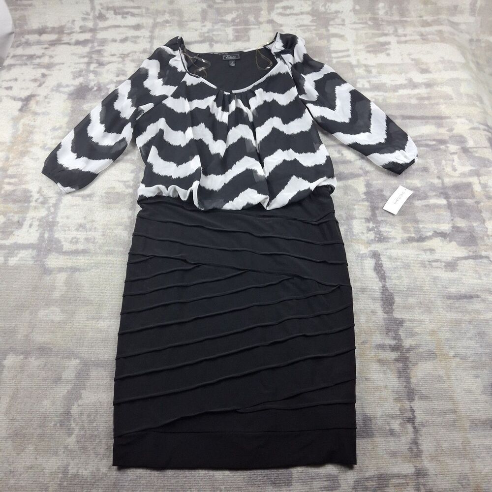 Collection Dressbarn Chevron Dress Womens Plus Size 20 Black White Blouson...